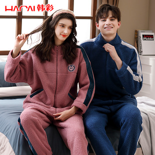 情侣睡衣女秋冬季珊瑚绒2023年新款加绒加厚冬天家居服套装男冬季