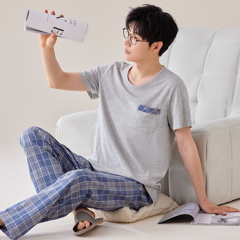 男士睡衣夏季薄款纯棉短袖大码男款2025新款夏天可外穿家居服套装