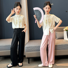 女童新中式国风套装大童女装夏款2024新款小女孩洋气时髦上衣长裤
