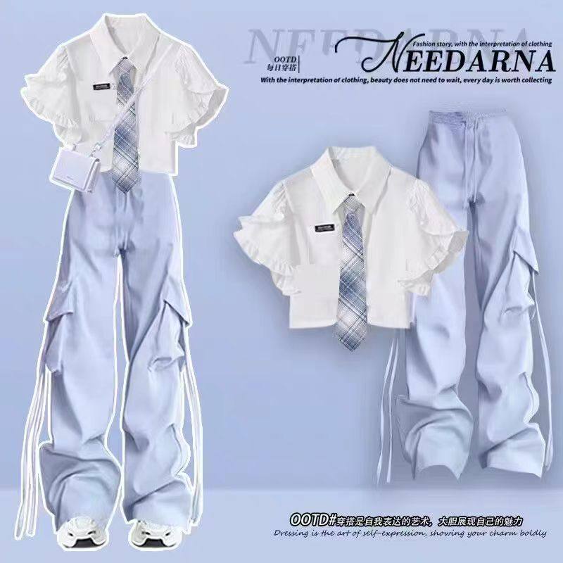 女童2025新款洋气学院风短袖衬衫