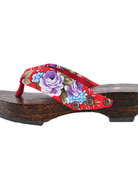 古风木屐木头拖鞋 加厚女士 坡跟 女中国风女COSplay人字托