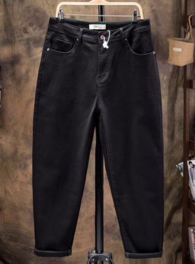 2022高端潮胖子秋季款防静电纯黑色牛仔裤男装上班休闲裤加肥加大