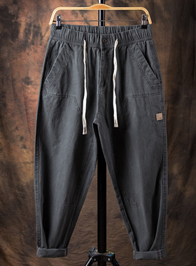 夏季哈伦裤阔腿萝卜型老爹休闲裤男宽松潮胖子直筒加肥加大码裤子
