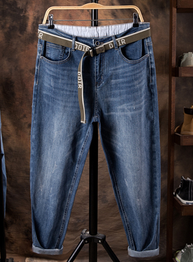 春秋季宽松牛仔裤男大码潮牌胖子加肥加大哈伦裤子肥佬男士小脚裤