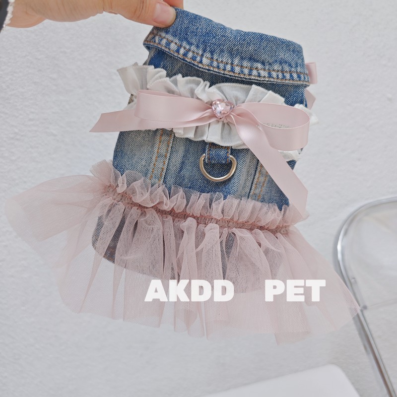 宠物狗狗猫咪衣服春秋新款牛仔芭蕾风裙子泰迪比熊公主风牵引衣服