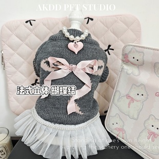 宠物猫咪狗狗针织保暖毛衣马尔济斯比熊秋冬法式 蕾丝公主裙衣服