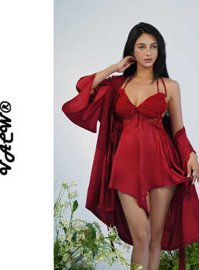 VACW缎面高级感冰丝睡衣裙晨袍性感吊带纯欲婚纱女情人圣诞节情趣