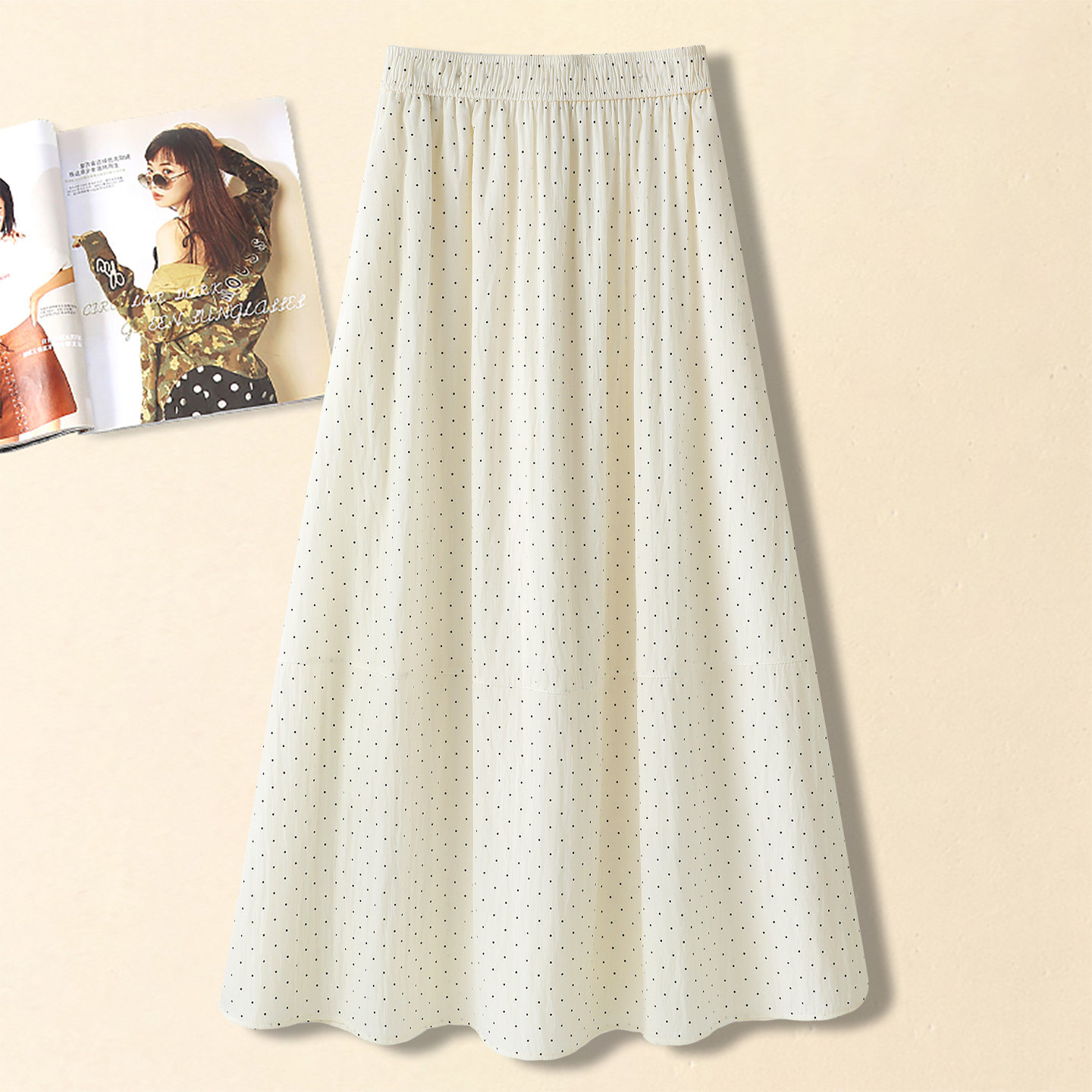 法式波点半身裙女2026春季新款高腰显瘦A字大摆长裙白色百搭伞裙