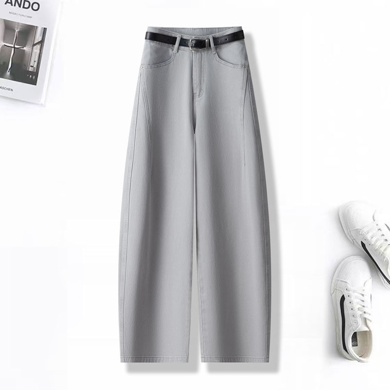 灰色洗水弯刀牛仔裤女春季2026新款美式潮流高腰修身直筒裤拖地裤