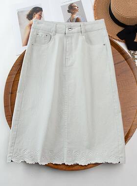 设计感花边刺绣中裙牛仔半身裙女2026夏季新款高腰显瘦a字包臀裙