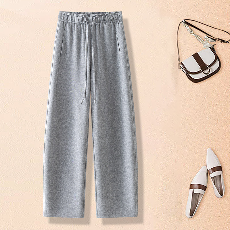 灰色高腰弯刀裤女2026新春新款宽松阔腿休闲百搭直筒裤抽绳运动裤