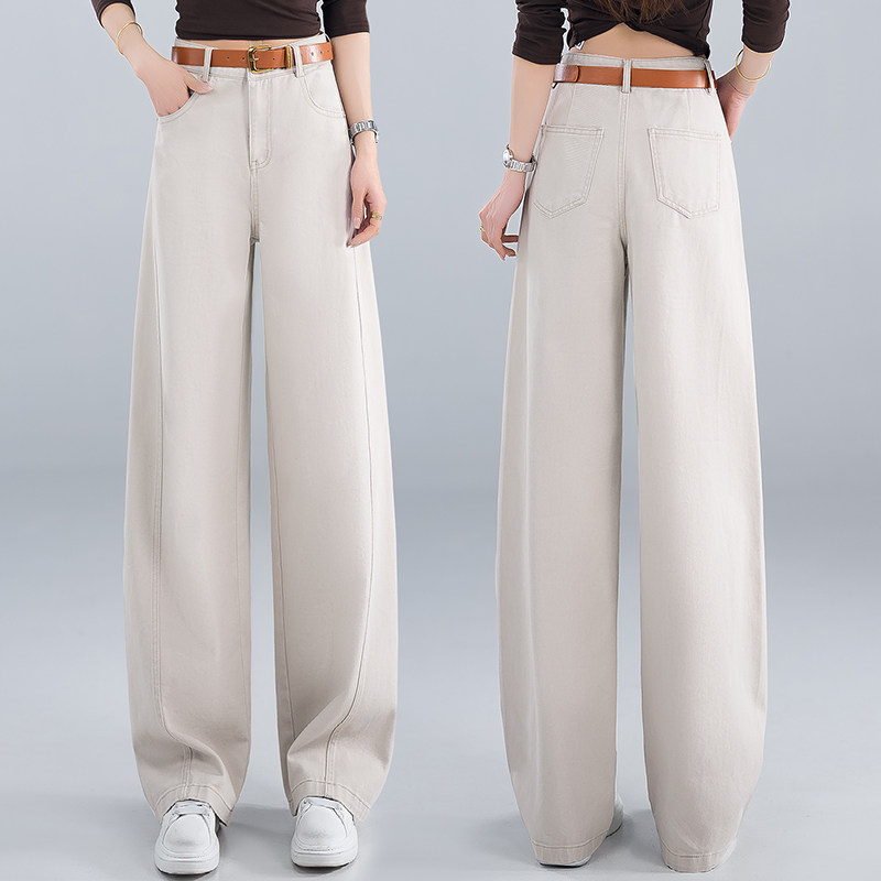 米白色弯刀牛仔裤女春季2026新款巨好看的直筒垂感爆款阔腿香蕉裤