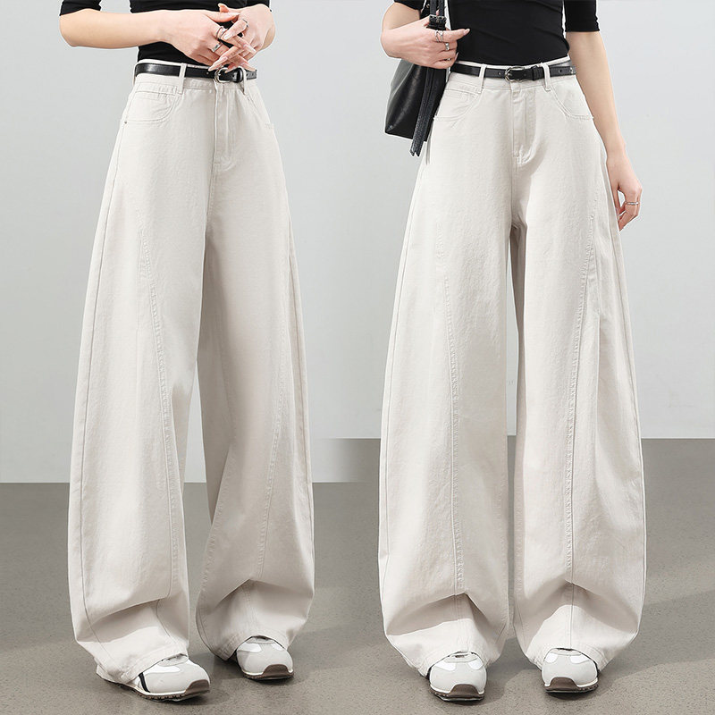 2026春季新款白色阔腿弯刀牛仔裤女时尚百搭休闲宽松垂感镰刀长裤