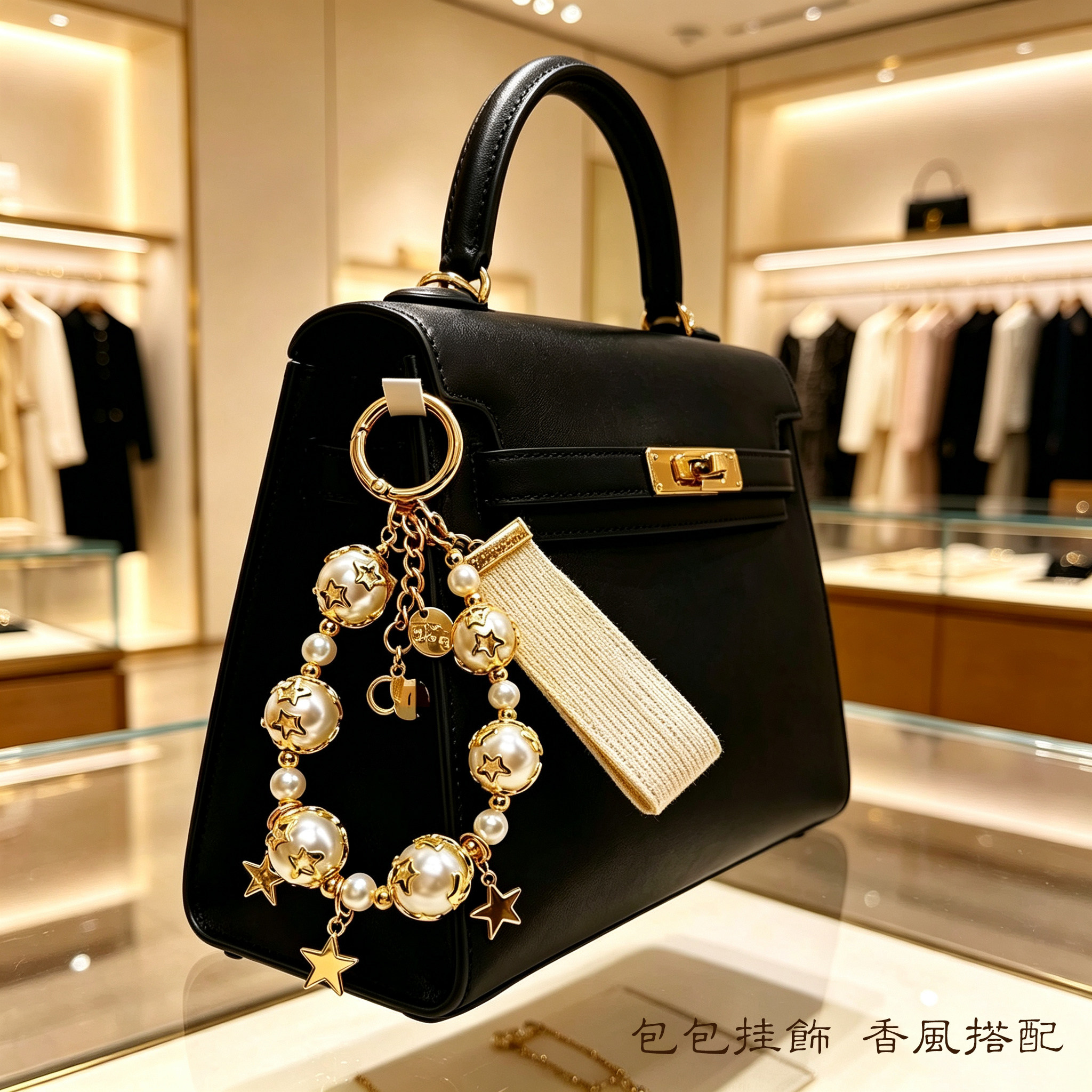 高级感小香风包包挂饰女镶钻珍珠钥匙扣气质车钥匙挂件DIY手机链