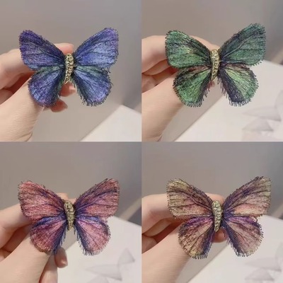 轻盈渐变色调刺绣蝴蝶胸针