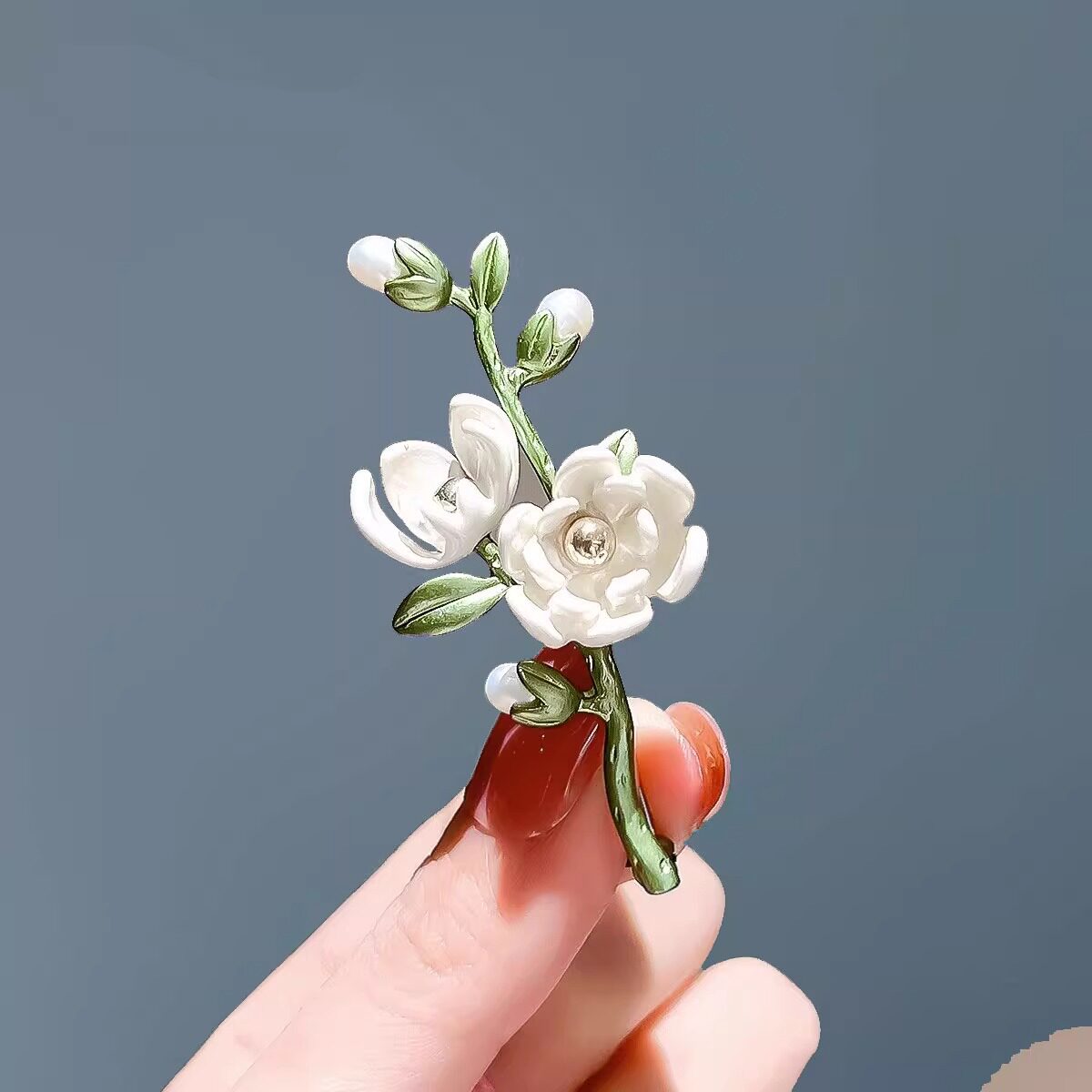 白玉兰胸针植物花卉珍珠花小众旗袍大别针高档西装领口配饰徽章女图片