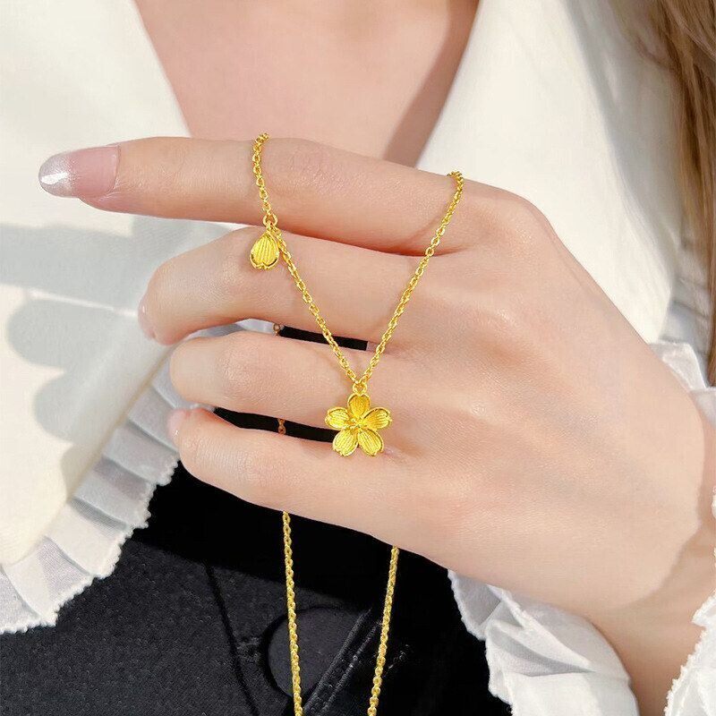 秋冬新款樱花项链女士越南沙金仿真黄金花朵套链不掉色轻奢高级感