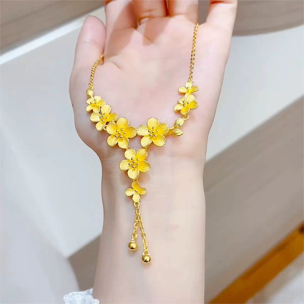 樱花繁花项链彷真黄金沙