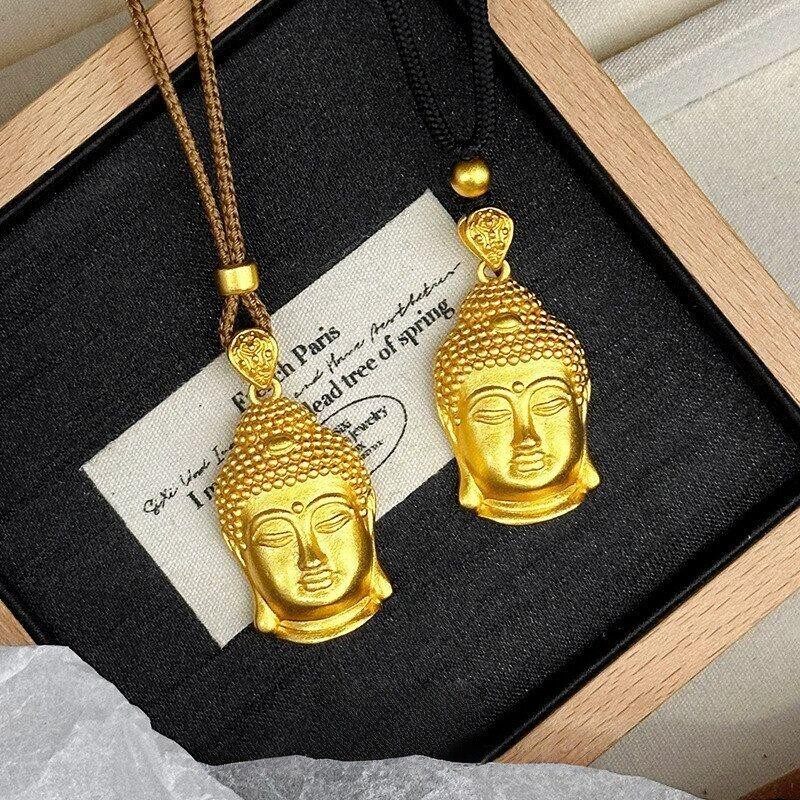 金店同款古法金男女士实心平安佛头吊坠diy编绳项链沙金仿真黄金