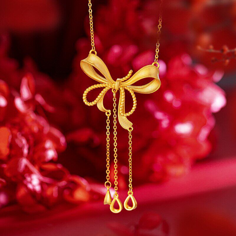 2025年新款爆款甜系蝴蝶结流苏项链女越南沙金仿真黄金轻奢高级感