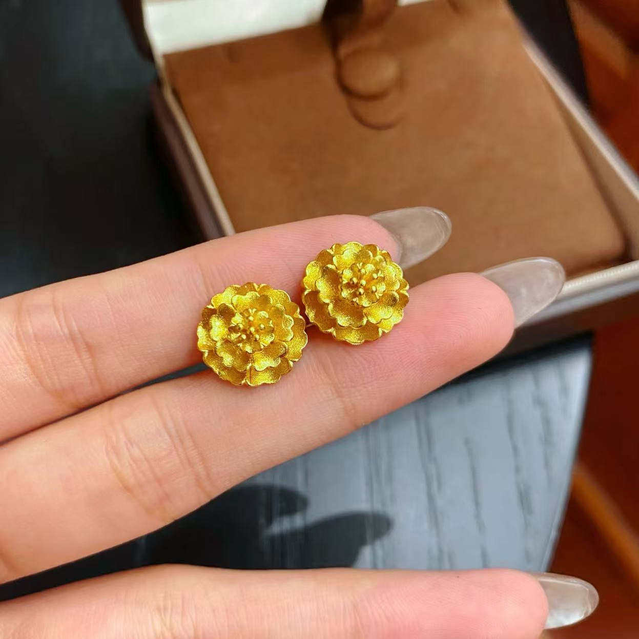 牡丹花沙金耳针彷真黄金