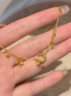 双层星月沙金项链彷真黄