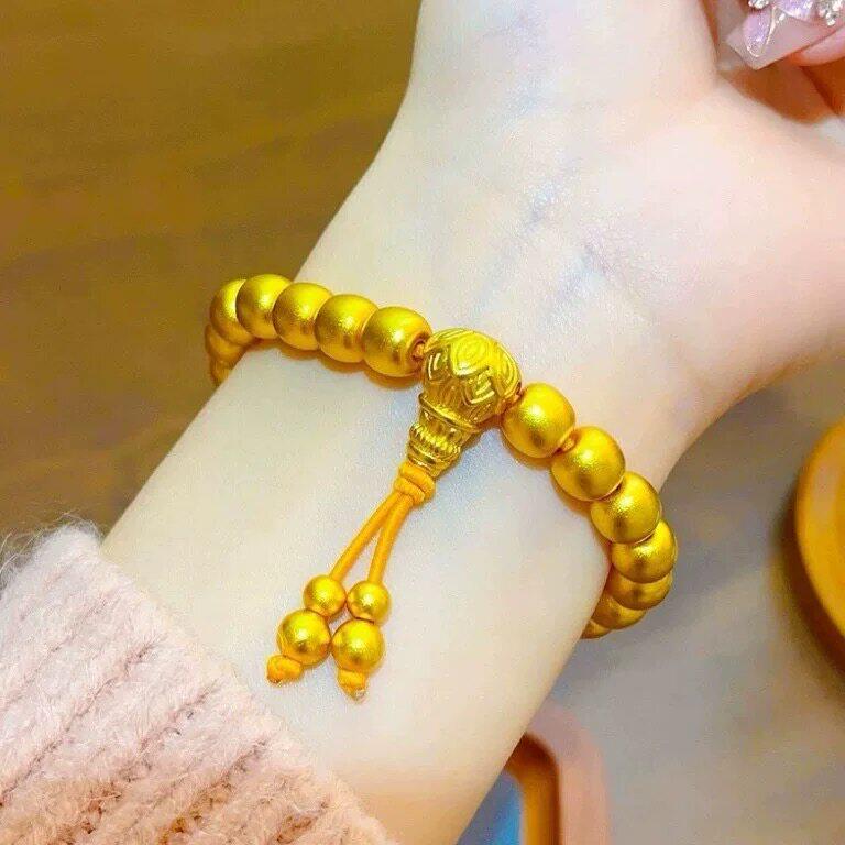 黄金色三通佛珠沙金手链