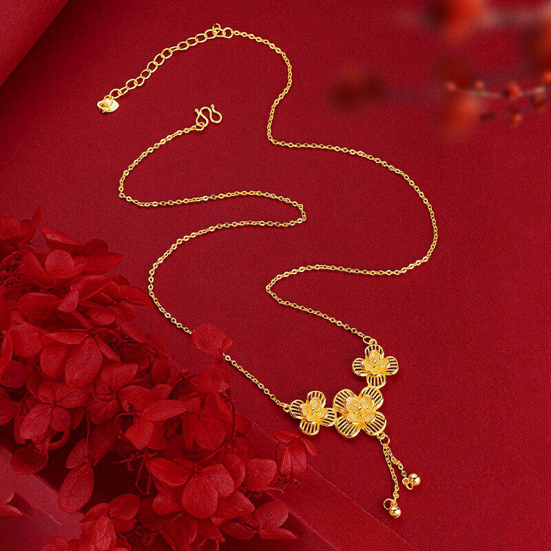 镂空花朵流苏项链女士轻奢高级感越南沙金仿真黄金不掉色结婚首饰