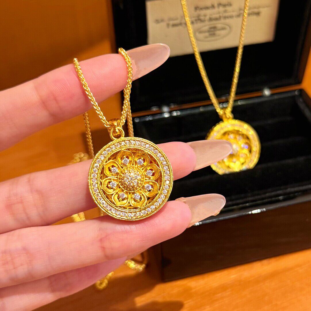 莲花八宝罗盘吊坠沙金彷