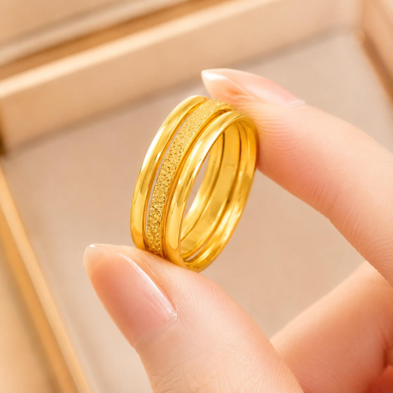 素圈沙金戒指仿真黄金色