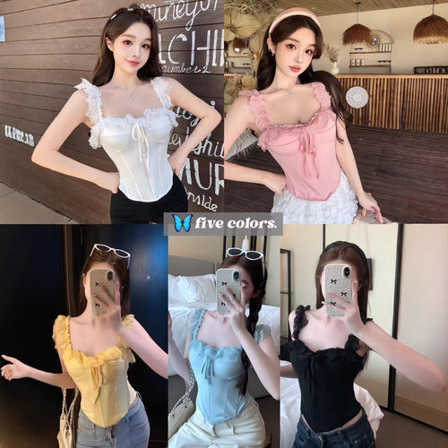 纯欲辣妹性感一字肩鱼骨抹胸背心女带胸垫收腰内搭外穿甜美小上衣