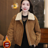 时尚 减龄麂皮绒羊羔毛短外套女冬季 韩系翻领休闲显瘦夹棉保暖棉服
