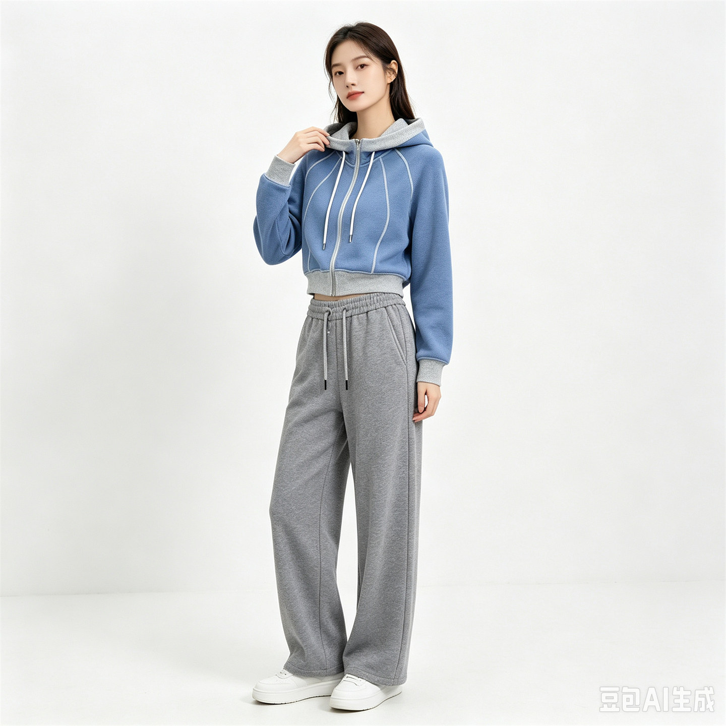 春秋女装连帽卫衣阔腿裤运动套装