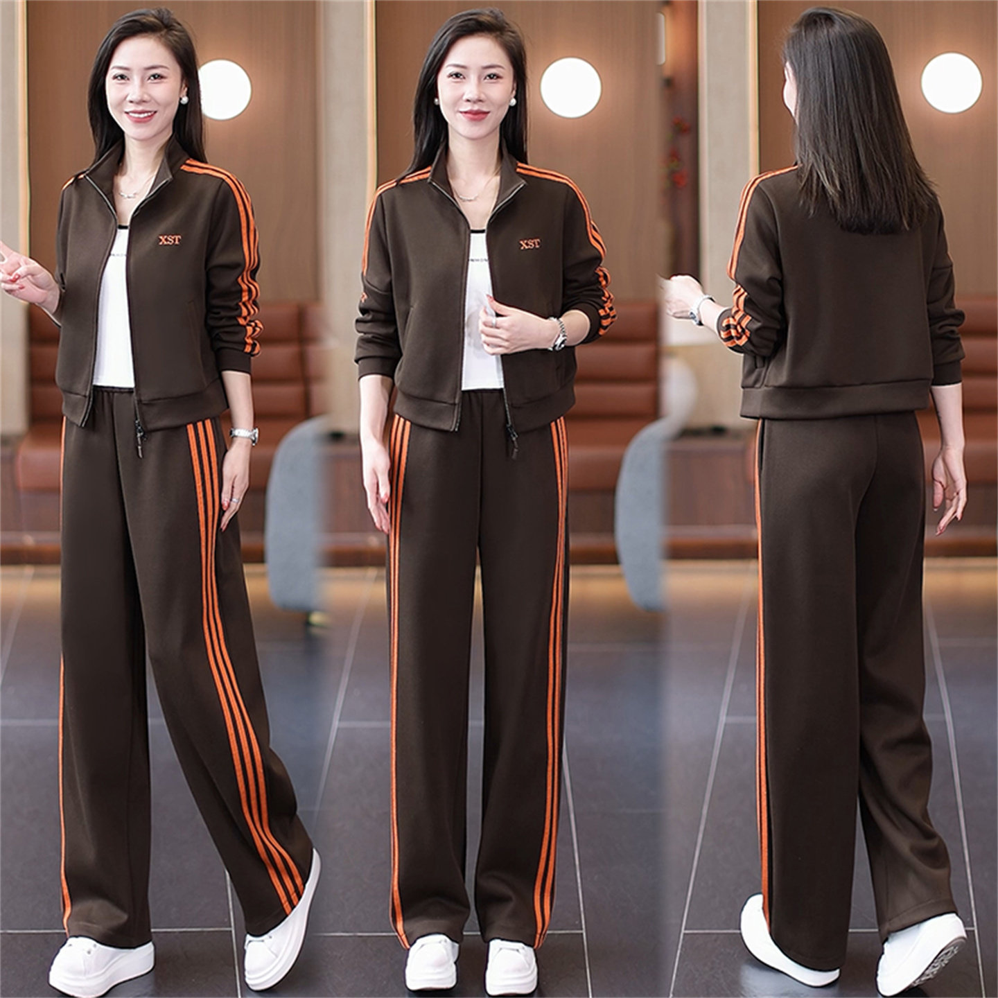 休闲运动服套装女秋开衫阔腿裤子