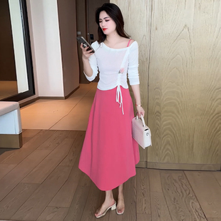 连衣裙女装2025年春夏季新款时髦洋气漏肩行业半身裙显瘦两件套装