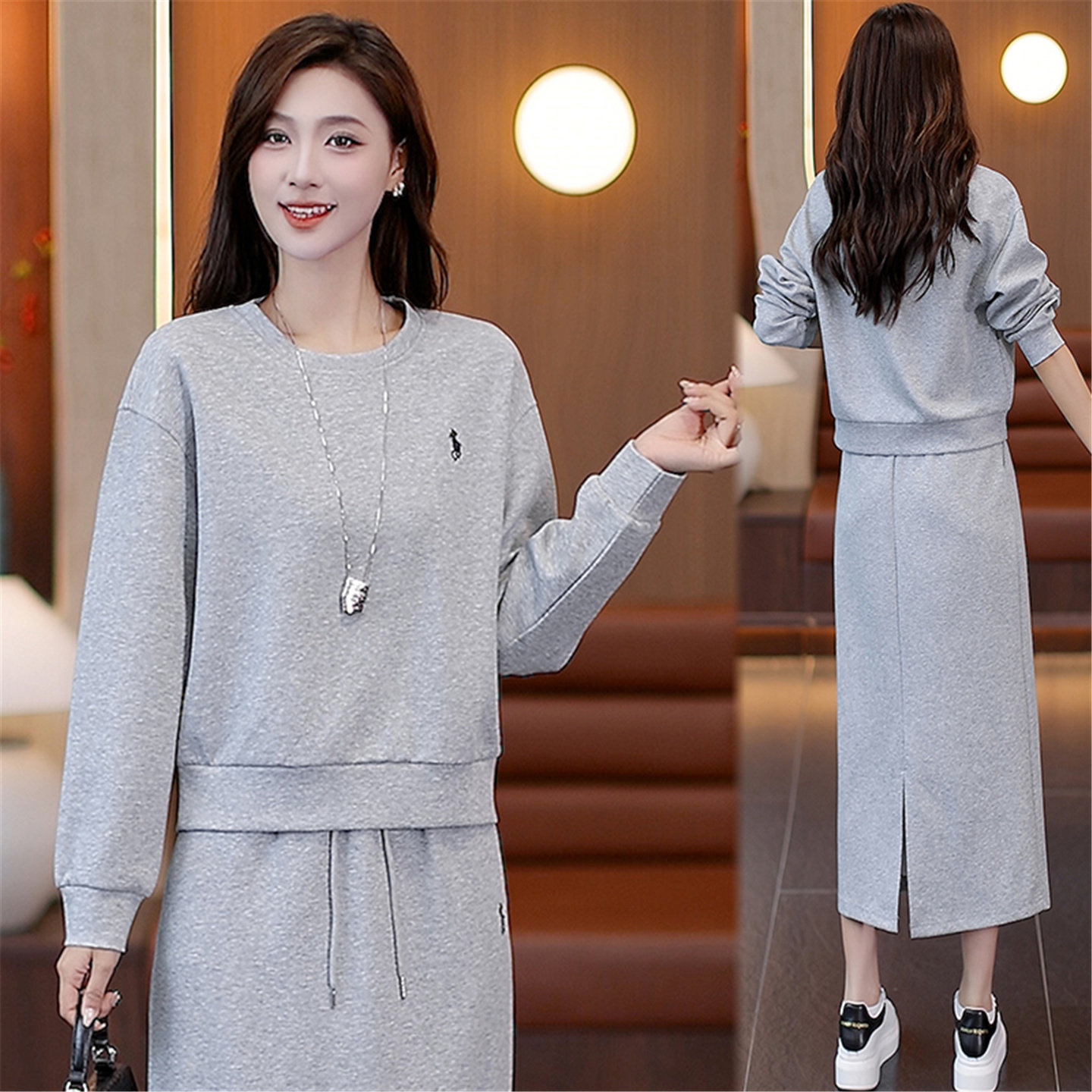 时尚休闲运动套装裙女春秋季新款韩版百搭宽松卫衣半身裙两件套装