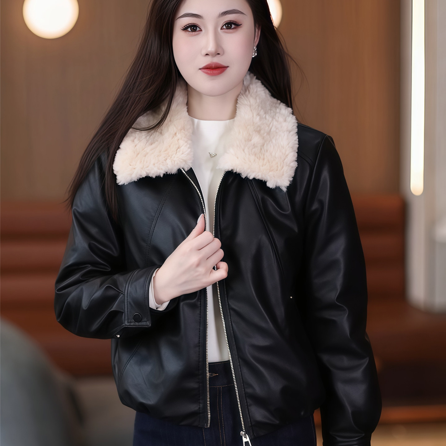 韩版加绒加厚短皮衣女冬季黑色羊羔毛可拆毛领保暖显瘦皮夹克外套,女装/女士精品,皮衣,淘宝优惠券,粉丝福利购,淘宝优惠卷