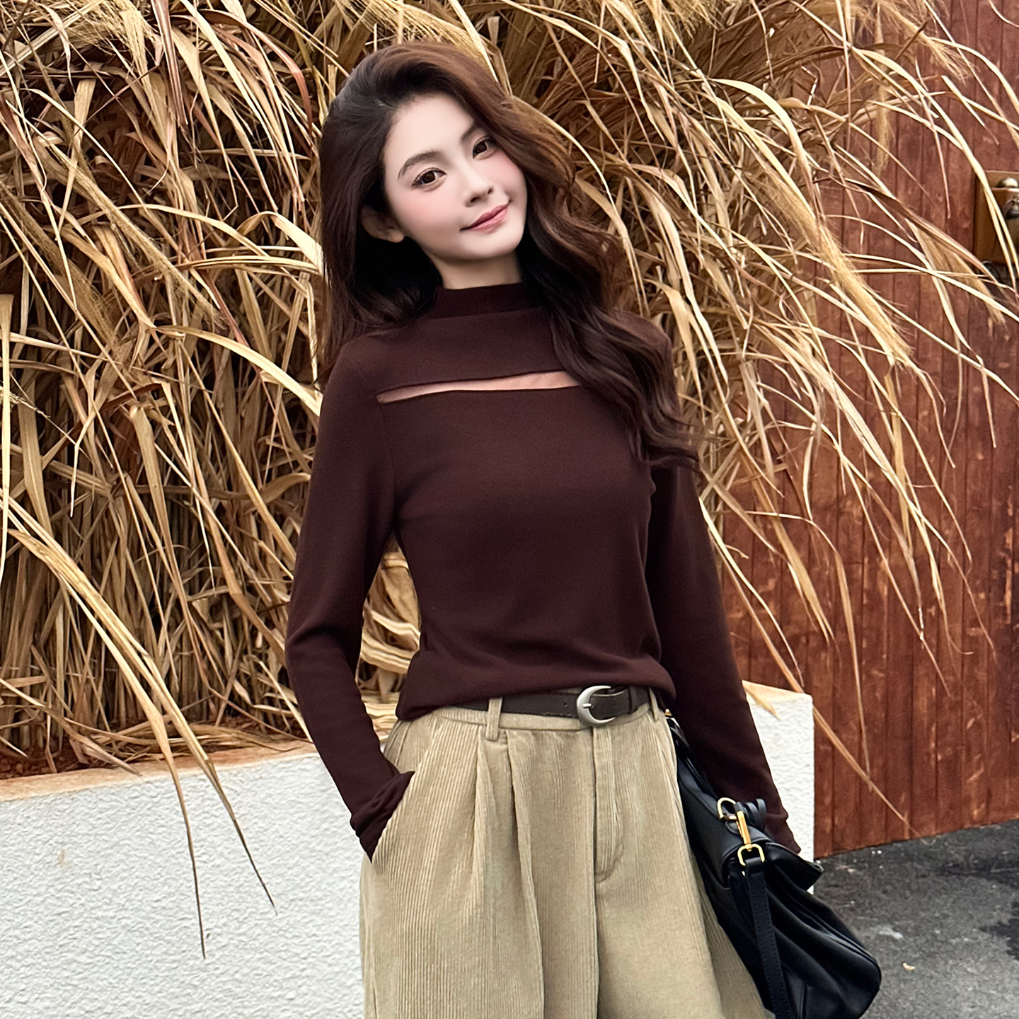 轻熟优雅风镂空长袖T恤女打底衫t