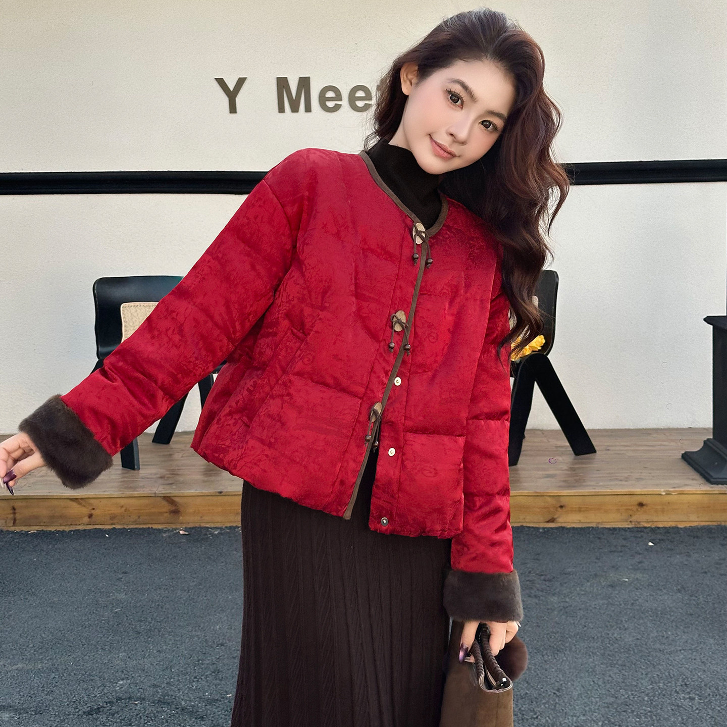 新中式国风红色短款羽绒棉衣女冬季圆领保暖毛绒袖口加厚棉服外套,女装/女士精品,棉衣/棉服,淘宝优惠券,粉丝福利购,淘宝优惠卷