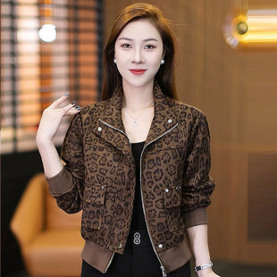 时尚高级感豹纹短外套女2025春秋新款时髦洋气宽松小个子百搭上衣