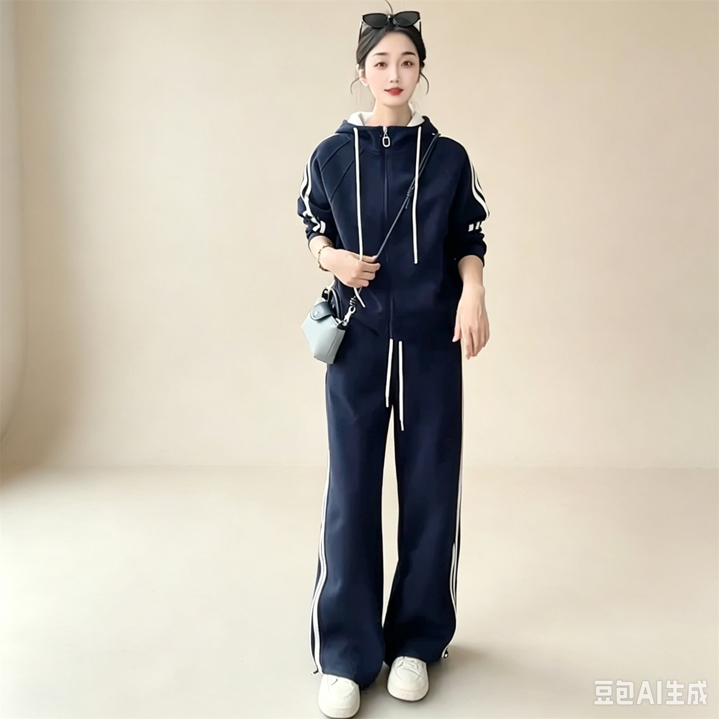 秋季时尚连帽卫衣阔腿裤运动套装