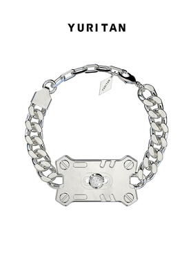 YURITAN潮酷机械接口古巴链手链2024春夏新款时尚镀金镶钻手链