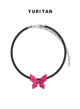 张碧晨同款YURITAN多巴胺色大蝴蝶真皮choker2024春夏新款颈链