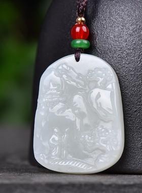 天然真品和田玉山水玉牌青白玉男士女士玉石挂件山水玉佩玉器玉坠