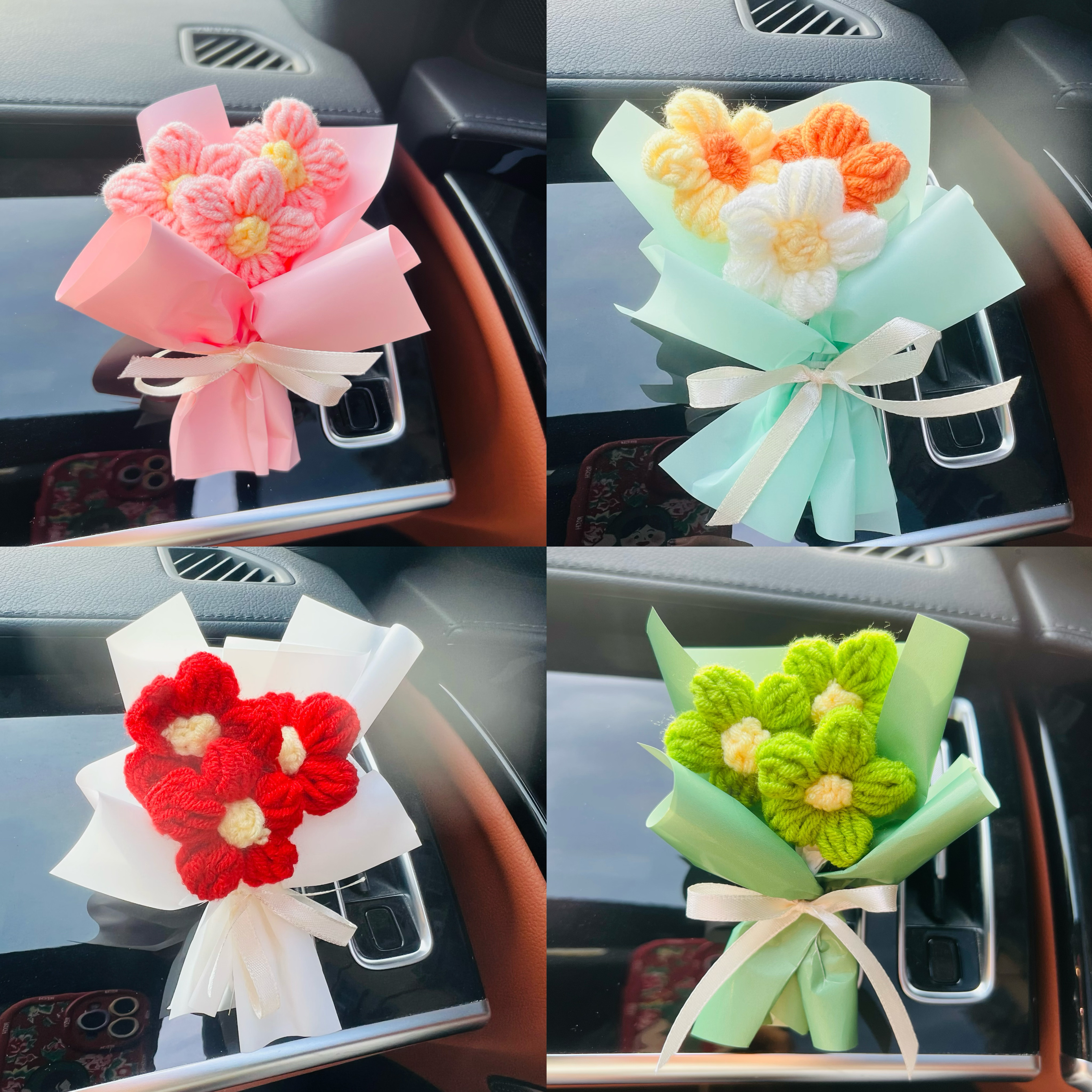 手工编织花束diy材料包汽车空调出风口香薰香水装饰摆件车内用品