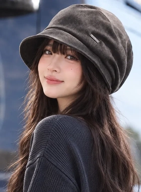 秋冬新款灯芯绒堆堆帽大头围护耳百搭包头帽时尚保暖褶皱冷帽女