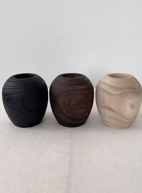 家居插干花店面装饰民宿摆件实木制花瓶木质工艺花瓶日式小花瓶