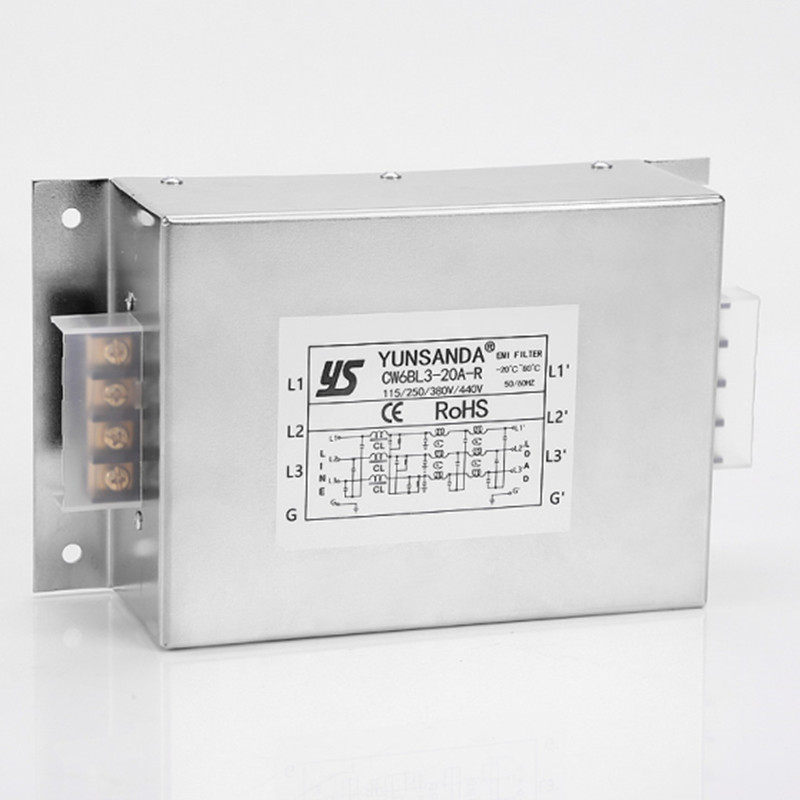 台湾YUNSANDA 380V三相三线三级 端子台式电源滤波器CW6BL3-20A-R