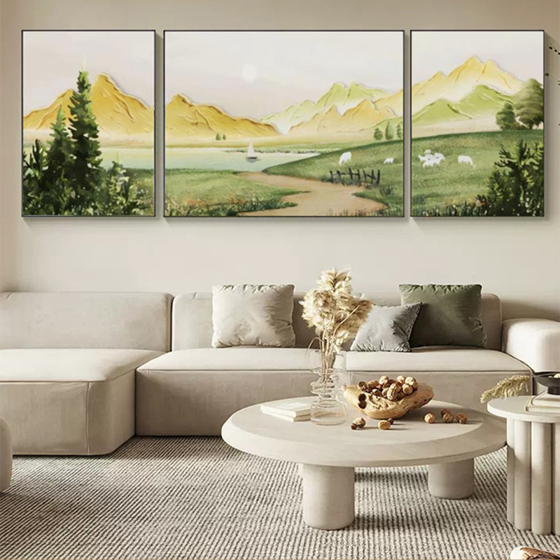 日照金山北欧风源远流长客厅装饰画 画沙发背景墙山水风景小清新