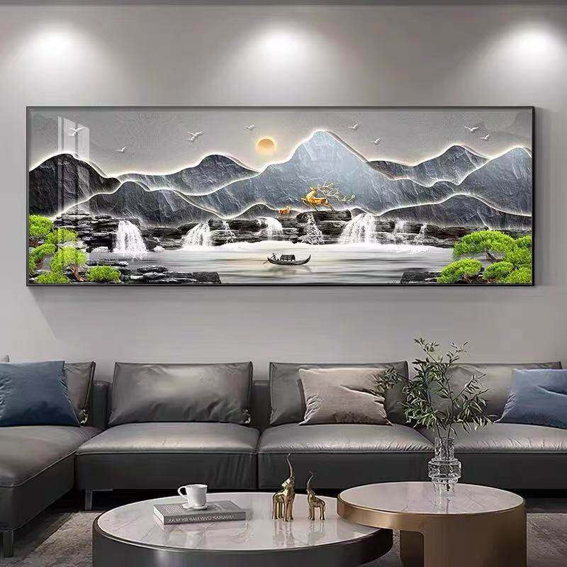 包安装流水生财横版客厅装饰画新中式中堂沙发背景墙挂画茶室壁画